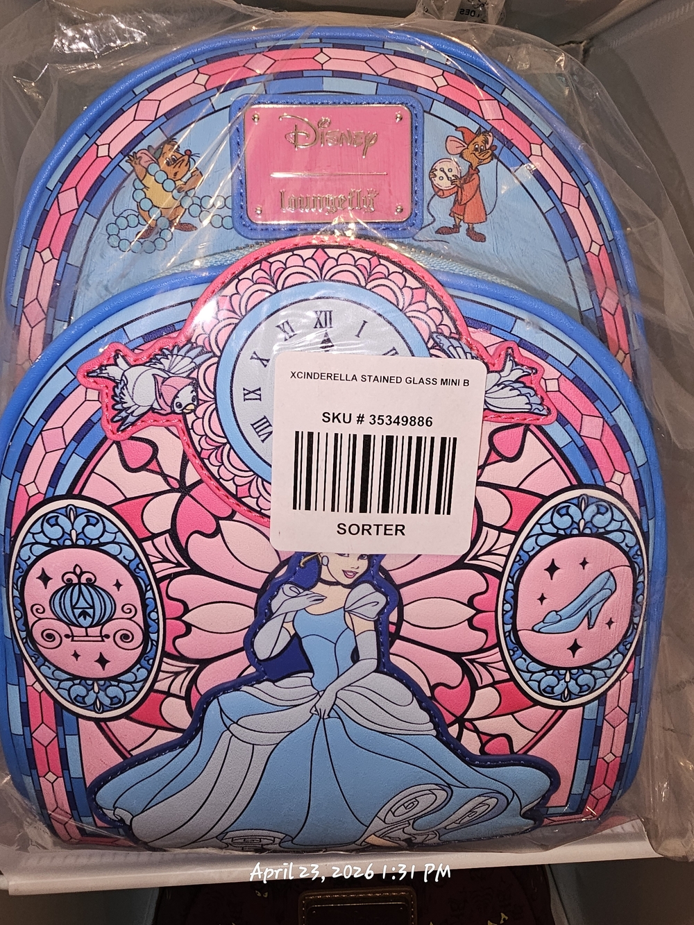 Loungefly Cinderella Stained Glass Mini Backpack in Pink & Blue